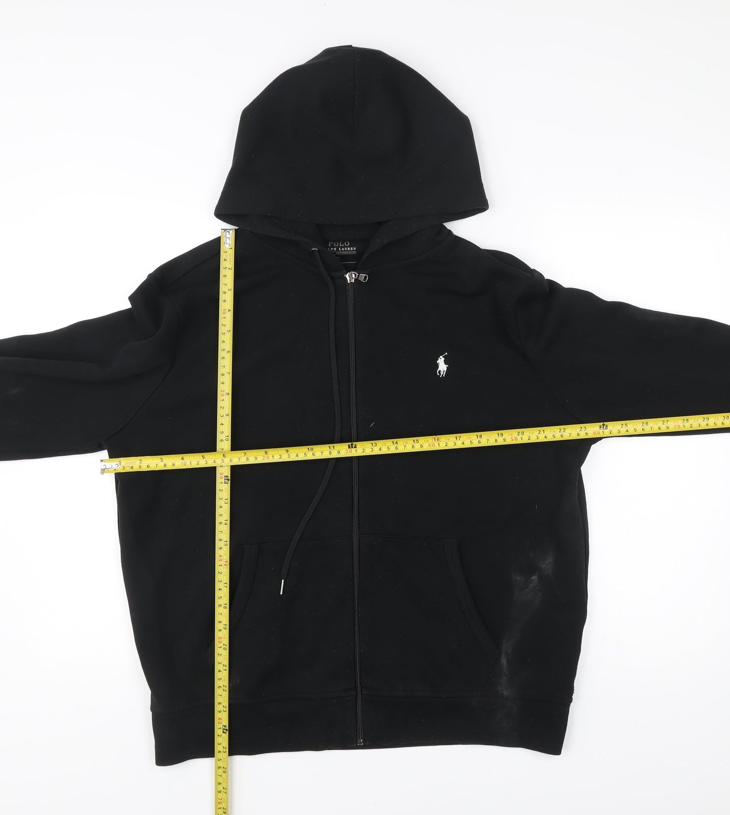 Ralph Lauren Men’s Black Full Zip Hoodie L Logo Cotton Blend