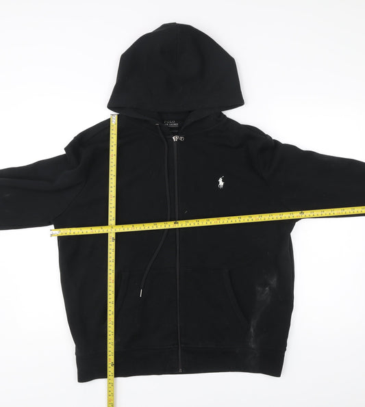 Ralph Lauren Men’s Black Full Zip Hoodie L Logo Cotton Blend