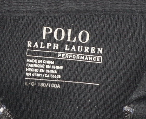 Ralph Lauren Men’s Black Full Zip Hoodie L Logo Cotton Blend