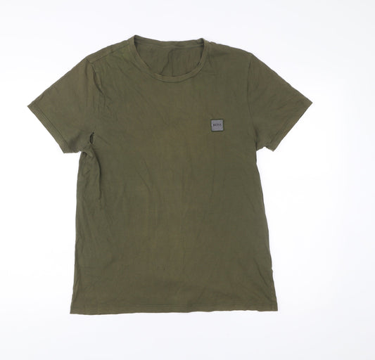 Hugo Boss Men's Green Cotton Jersey Logo T-Shirt Size L Regular Fit