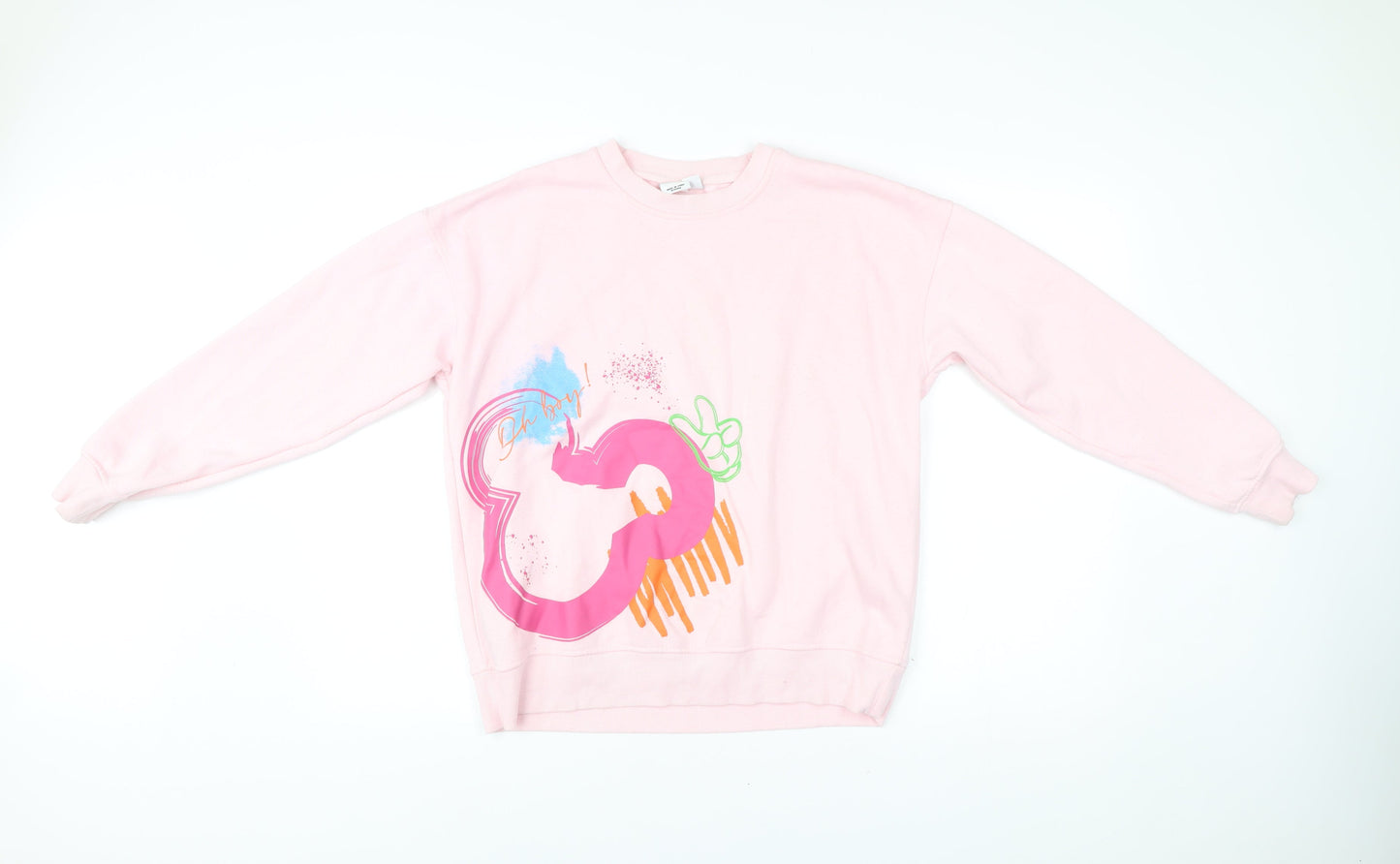 Disney Womens Pink Sweatshirt S Pullover Mickey Mouse Logo Graphic