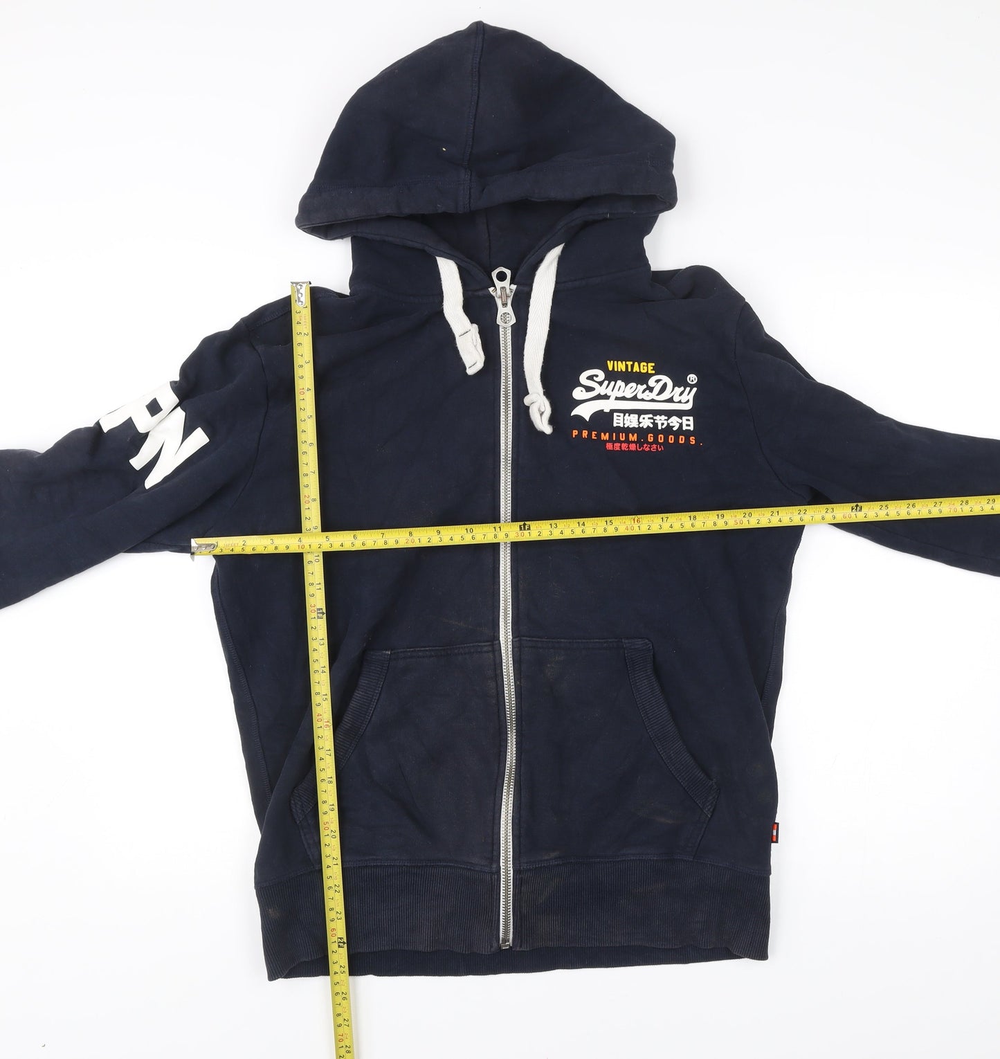 Superdry Mens Blue L Full Zip Hoodie Graphic Print Cotton Blend