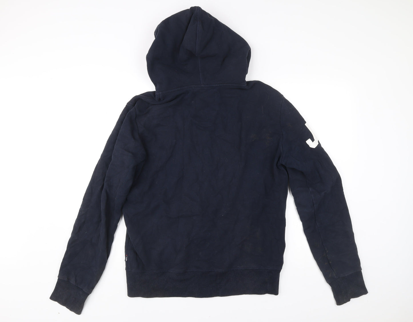 Superdry Mens Blue L Full Zip Hoodie Graphic Print Cotton Blend