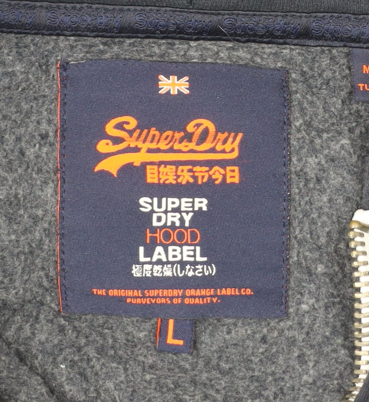 Superdry Mens Blue L Full Zip Hoodie Graphic Print Cotton Blend