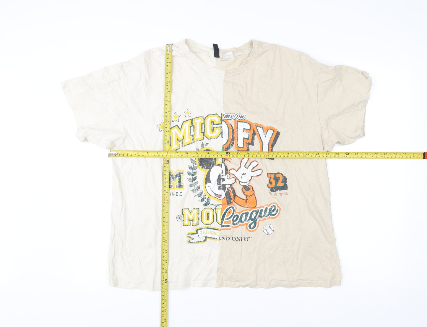 H&M Disney Women Beige XL Mickey Mouse Graphic T-Shirt