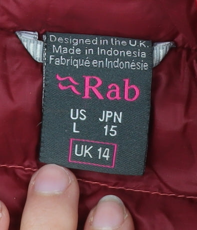 Rab Womens Red Size 14 Hooded Down Puffer Jacket Coat