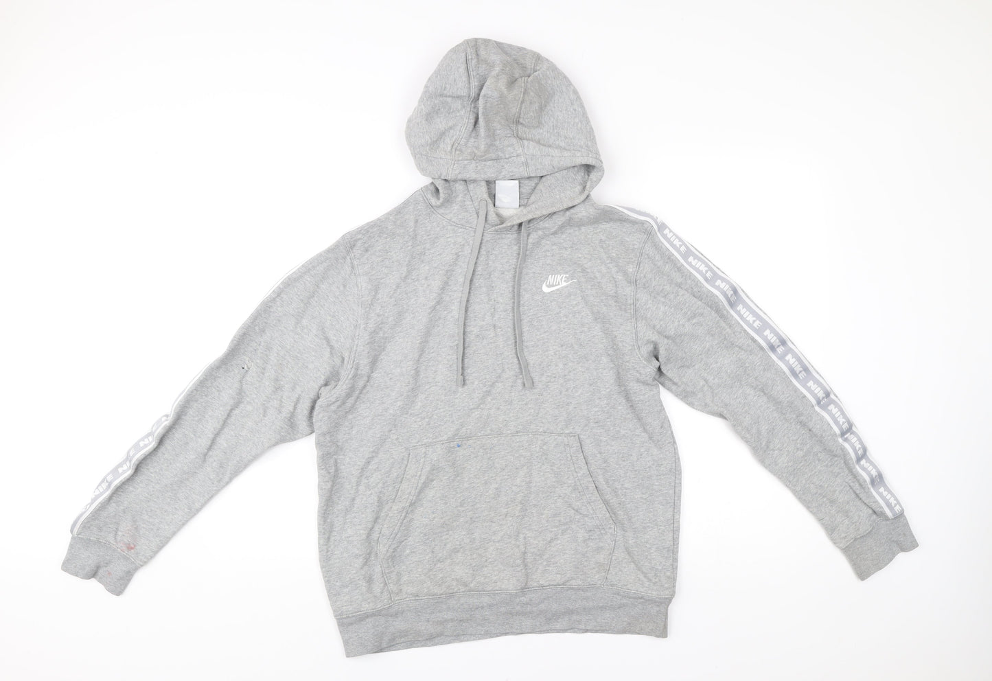 Nike Men’s Grey Pullover Hoodie Small Logo Tape Sportswear