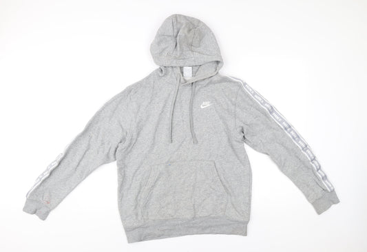 Nike Men’s Grey Pullover Hoodie Small Logo Tape Sportswear