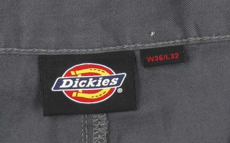 Dickies Mens Grey Cargo Work Trousers W36 L32 Polyester Cotton