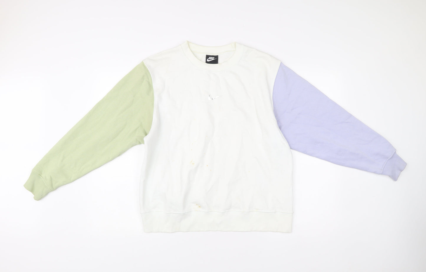 Nike Men’s White Green Blue Pullover Sweatshirt M Logo Crew Neck