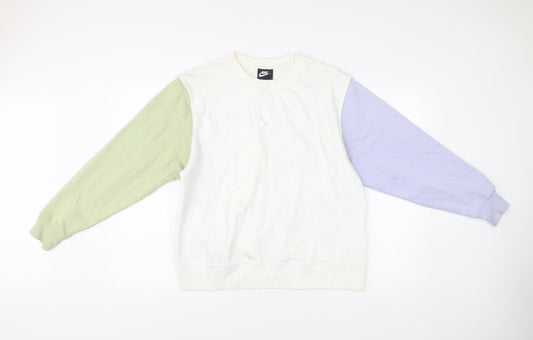 Nike Men’s White Green Blue Pullover Sweatshirt M Logo Crew Neck