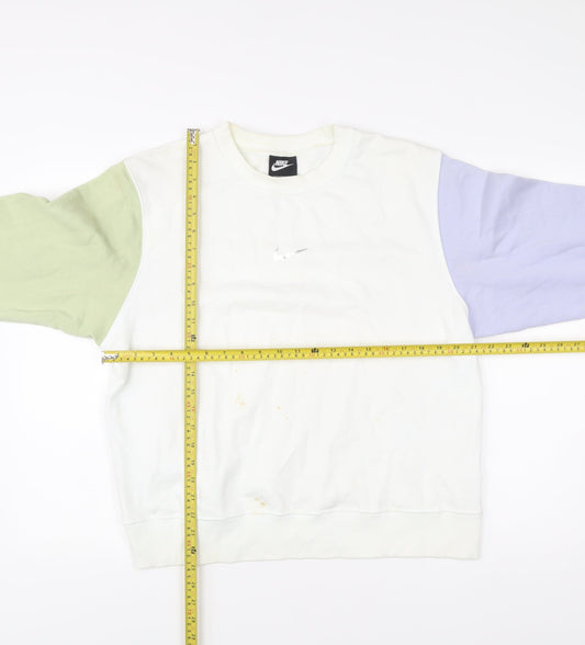 Nike Men’s White Green Blue Pullover Sweatshirt M Logo Crew Neck