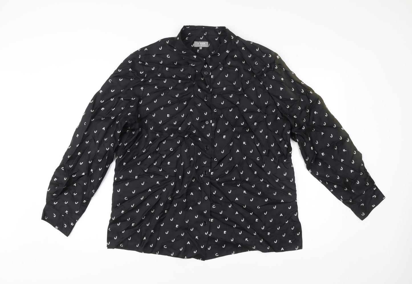 Jaeger Women’s Black Silk Button-Up Shirt Size 16 Long Sleeve