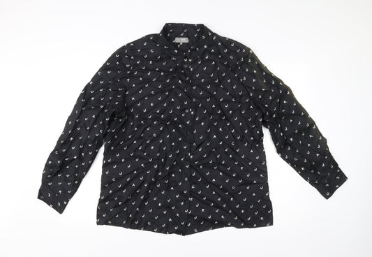 Jaeger Women’s Black Silk Button-Up Shirt Size 16 Long Sleeve