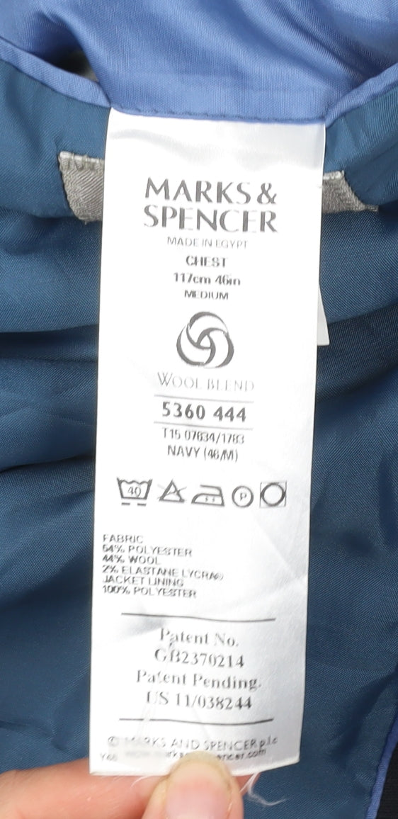 Marks and Spencer Men’s Navy Blue Wool Blend Blazer Jacket 46 M