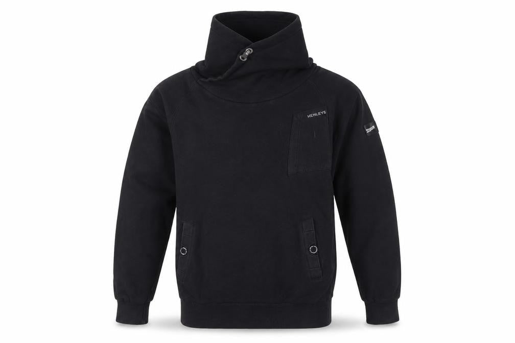 Henleys Men’s Black Pullover Hoodie Size L High Neck Logo Print