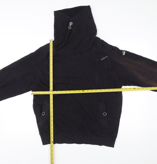 Henleys Men’s Black Pullover Hoodie Size L High Neck Logo Print
