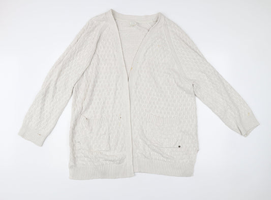 Fat Face Women’s White Size 20 Open Knit Long Sleeve Cardigan