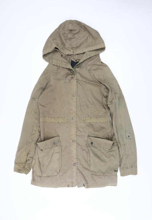 Bench Womens Green Cotton Parka Jacket Size S Hooded Outdoor