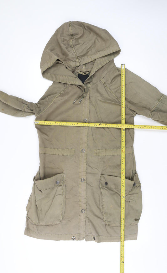 Bench Womens Green Cotton Parka Jacket Size S Hooded Outdoor