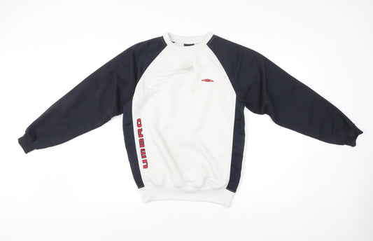 Umbro Mens White Black Sweatshirt L Crew Neck Pullover Sports Logo