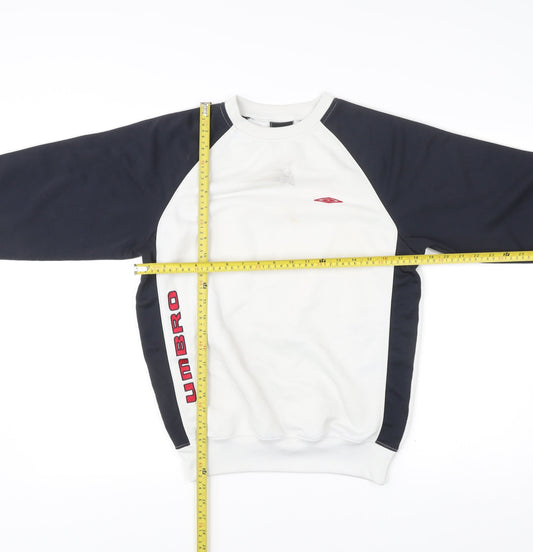 Umbro Mens White Black Sweatshirt L Crew Neck Pullover Sports Logo