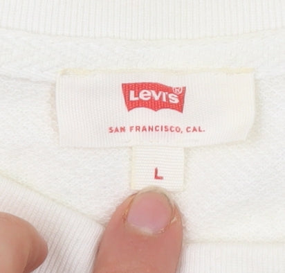 Levi's Womens White Logo Sweatshirt L Cotton Blend Pullover