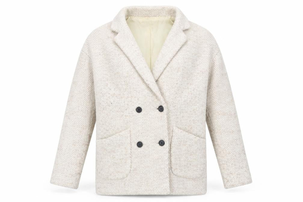 MKT Mens Studio Beige Herringbone Blazer Jacket Wool Blend Size 36