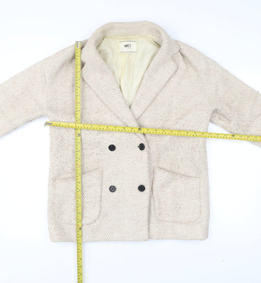MKT Studio Unisex Beige Herringbone Blazer Jacket Wool Blend Size 36