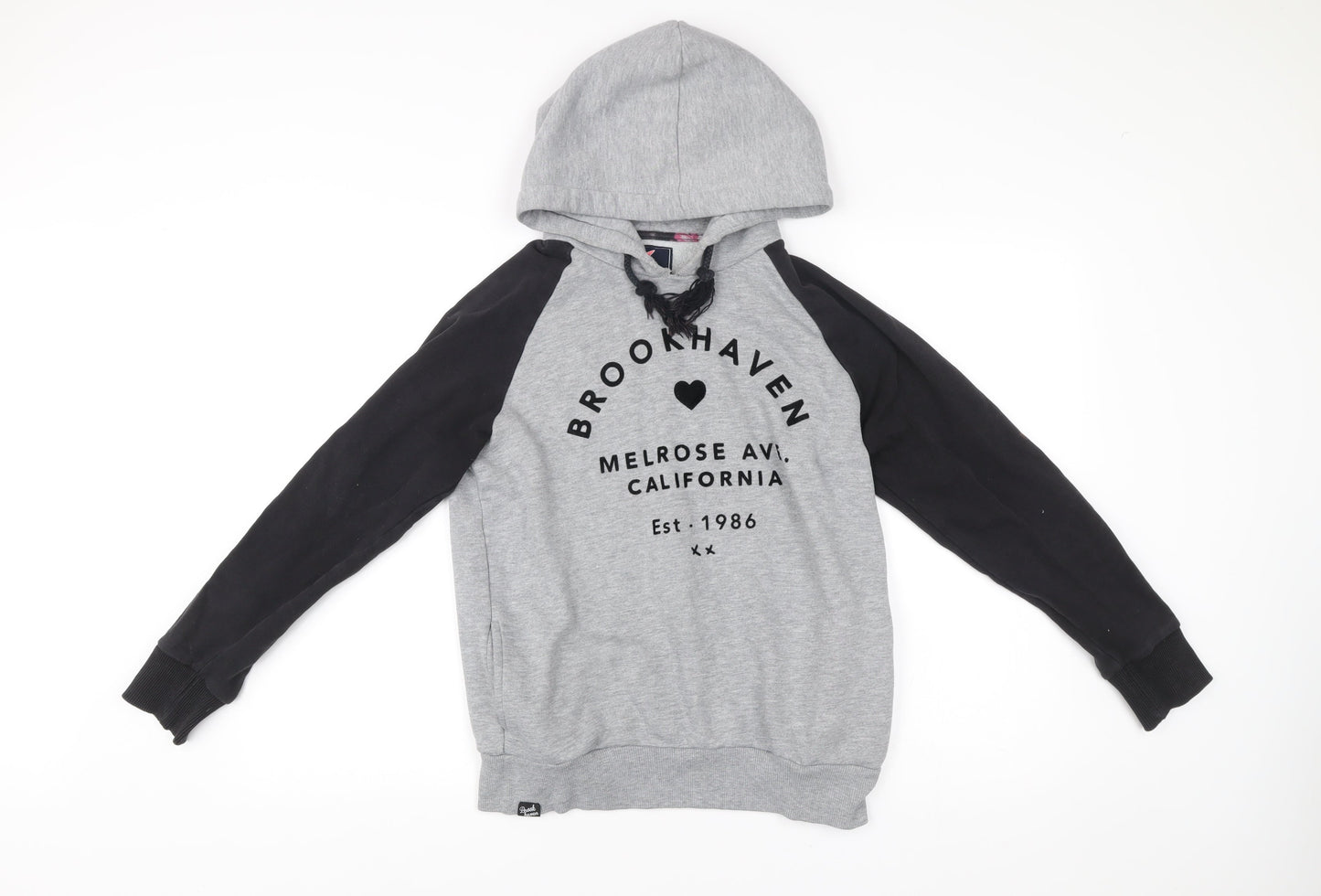 Brookhaven Womens Grey Black Hoodie Size 10 Pullover Logo Print