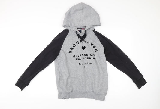 Brookhaven Womens Grey Black Hoodie Size 10 Pullover Logo Print