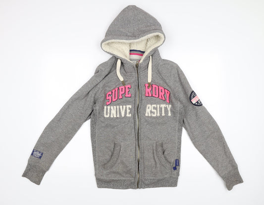 Superdry Women’s Grey Full Zip Hoodie M University Logo Winter