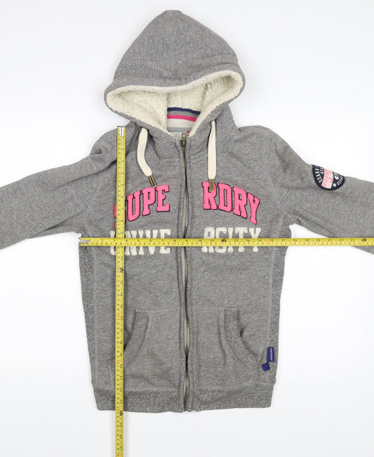 Superdry Women’s Grey Full Zip Hoodie M University Logo Winter