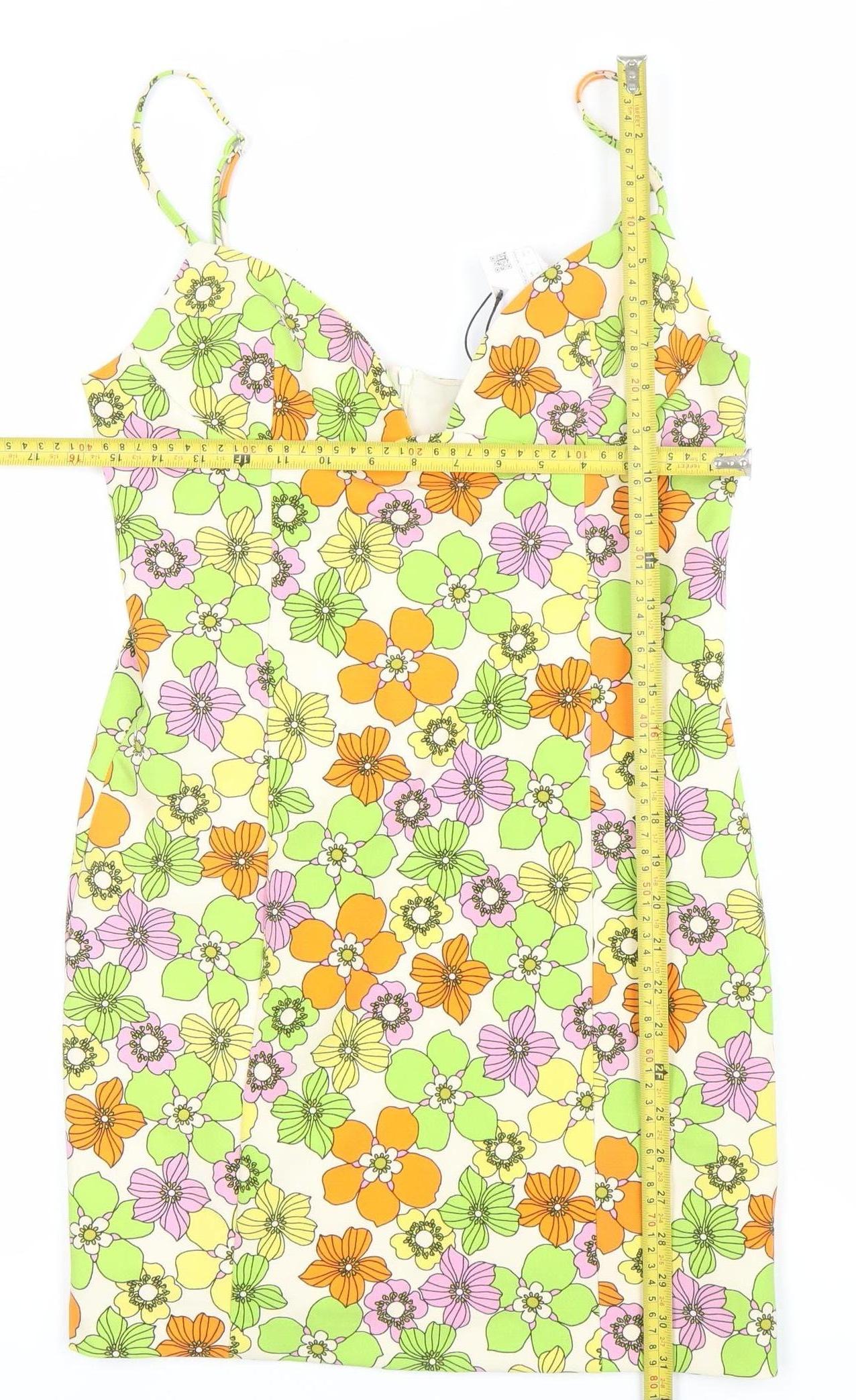 Zara Women’s Multicoloured Floral Bodycon Dress Size 12 V-Neck