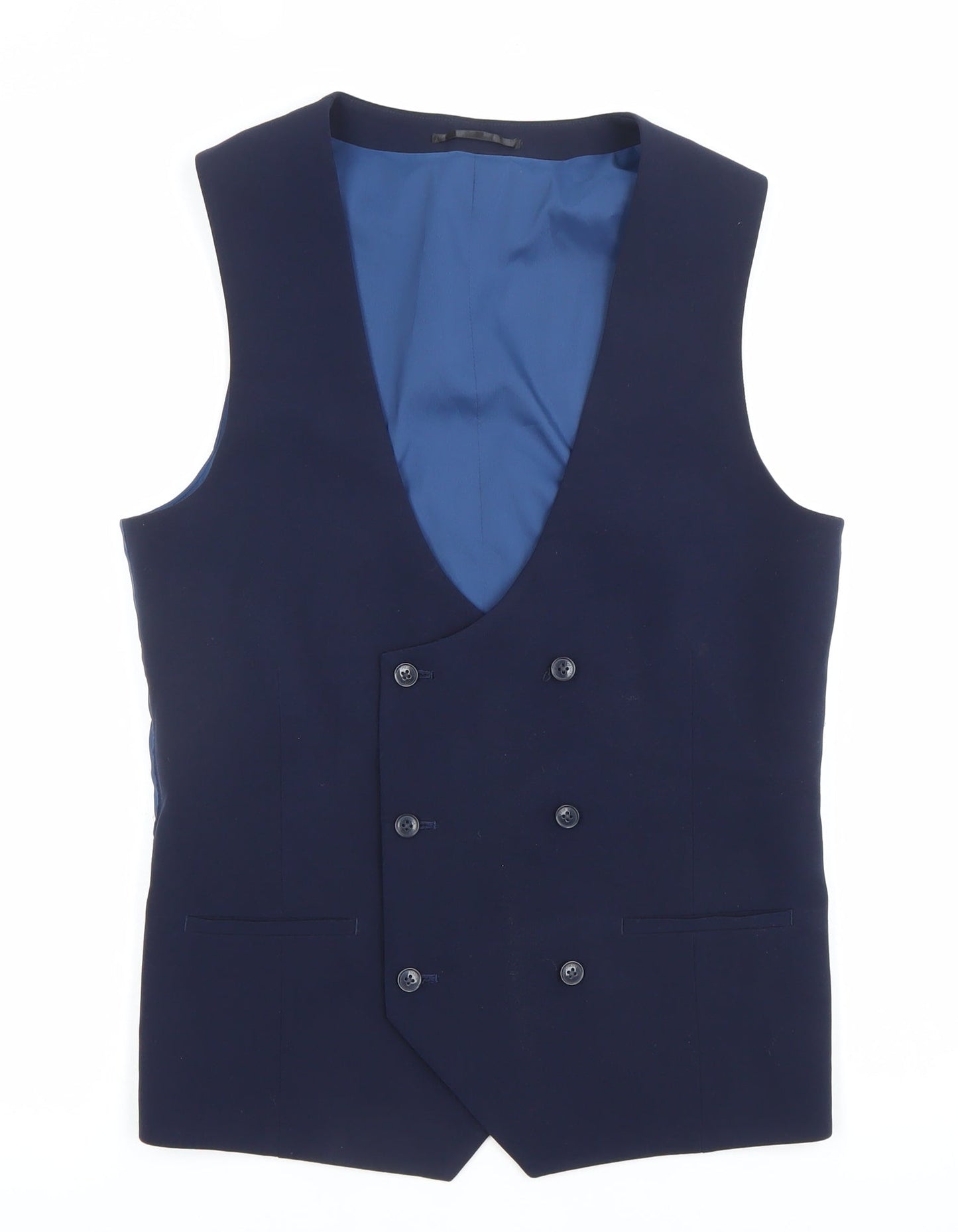 ONESIX5IVE Men's Blue Slim Fit Double-Breasted Waistcoat 36L