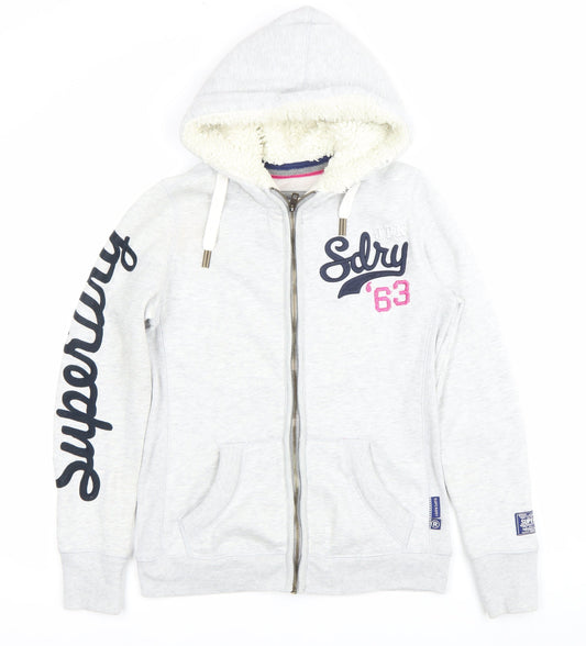 Superdry Women’s Grey Full Zip Hoodie M Logo Fleece Lined Casual
