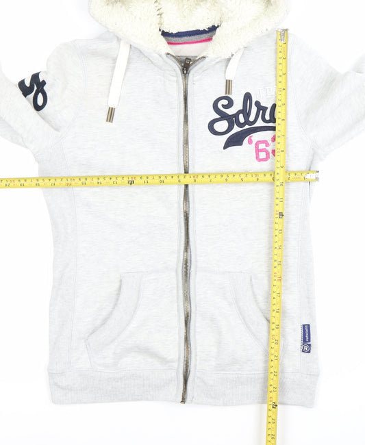 Superdry Women’s Grey Full Zip Hoodie M Logo Fleece Lined Casual