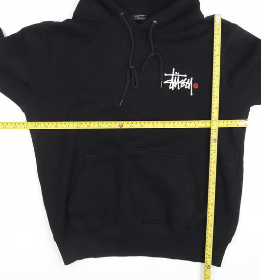 Stussy Men’s Black Pullover Hoodie M Logo Streetwear Fleece