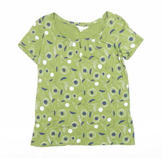 Seasalt Women’s Green Floral T-Shirt Size 8 Short Sleeve Scoop Neck