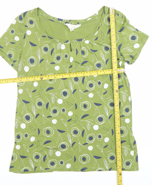Seasalt Women’s Green Floral T-Shirt Size 8 Short Sleeve Scoop Neck
