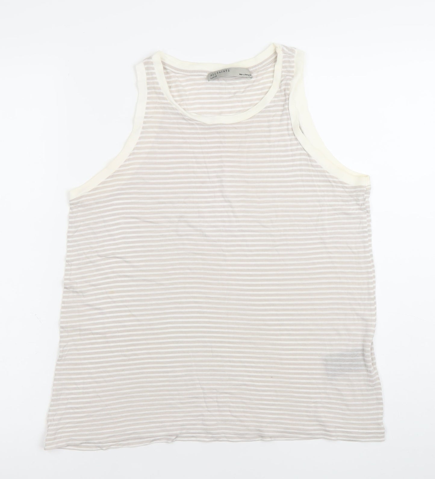 AllSaints Womens Beige Striped Tank Top Size L Cotton Summer Casual