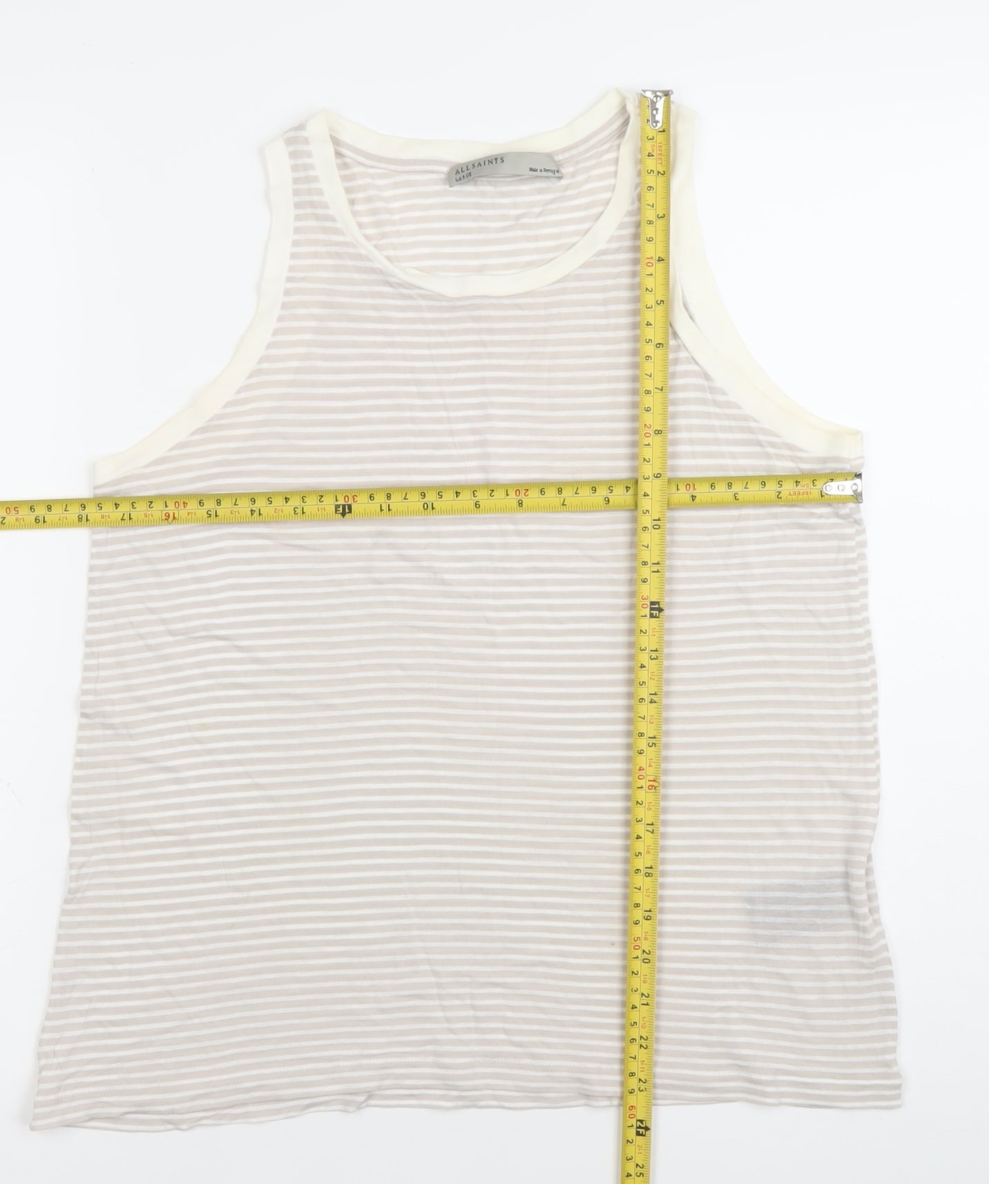 AllSaints Womens Beige Striped Tank Top Size L Cotton Summer Casual