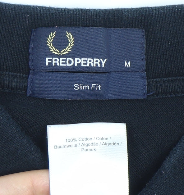 Fred Perry Mens Black Polo Shirt M Slim Fit Cotton Classic