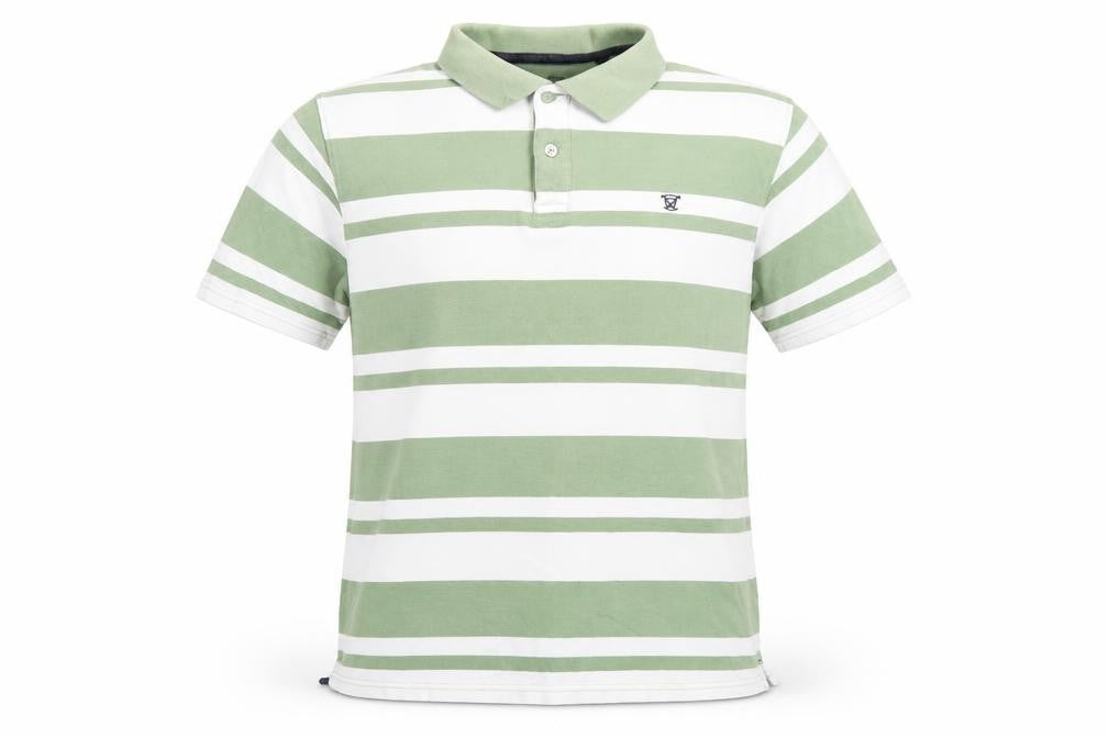 James Pringle Men's Green White Striped Cotton Polo Shirt Medium
