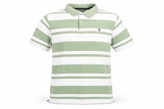 James Pringle Men's Green White Striped Cotton Polo Shirt Medium
