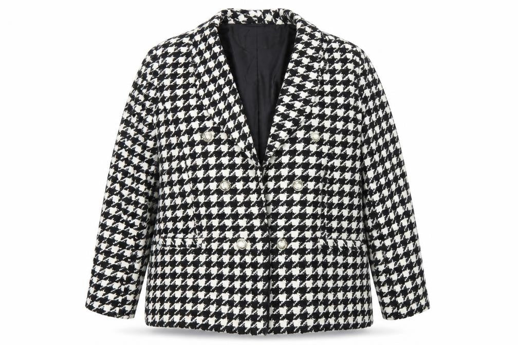 ET VOUS Womens Black White Houndstooth Blazer Size 20