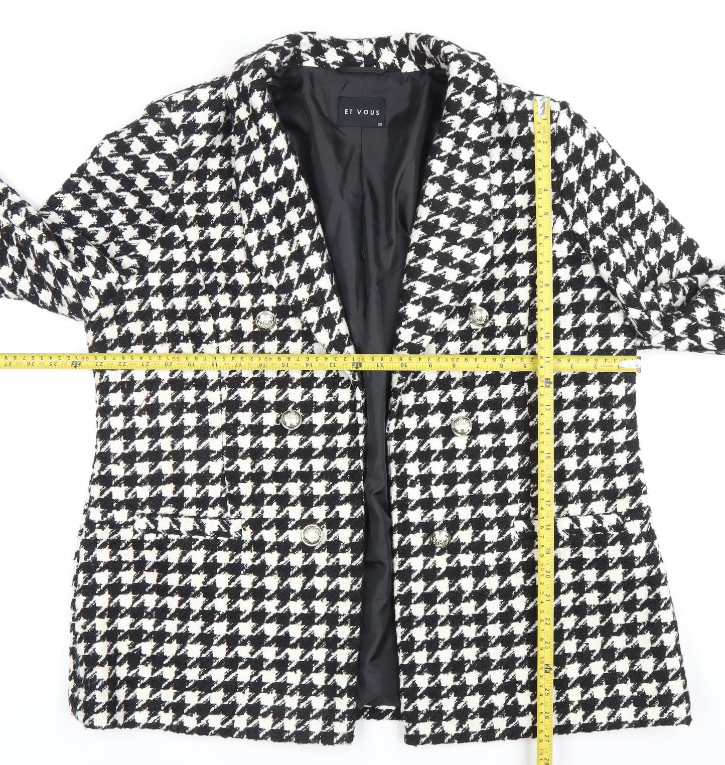 ET VOUS Womens Black White Houndstooth Blazer Size 20