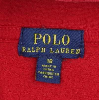 Ralph Lauren Boys Red Pullover Hoodie 16 Years Logo Cotton Blend