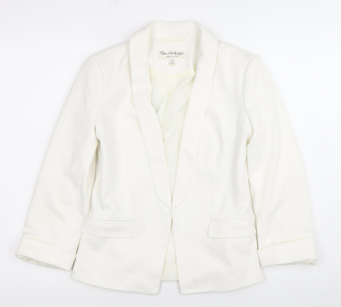 Miss Selfridge Women White Shawl Lapel Blazer UK 6 Slim Fit