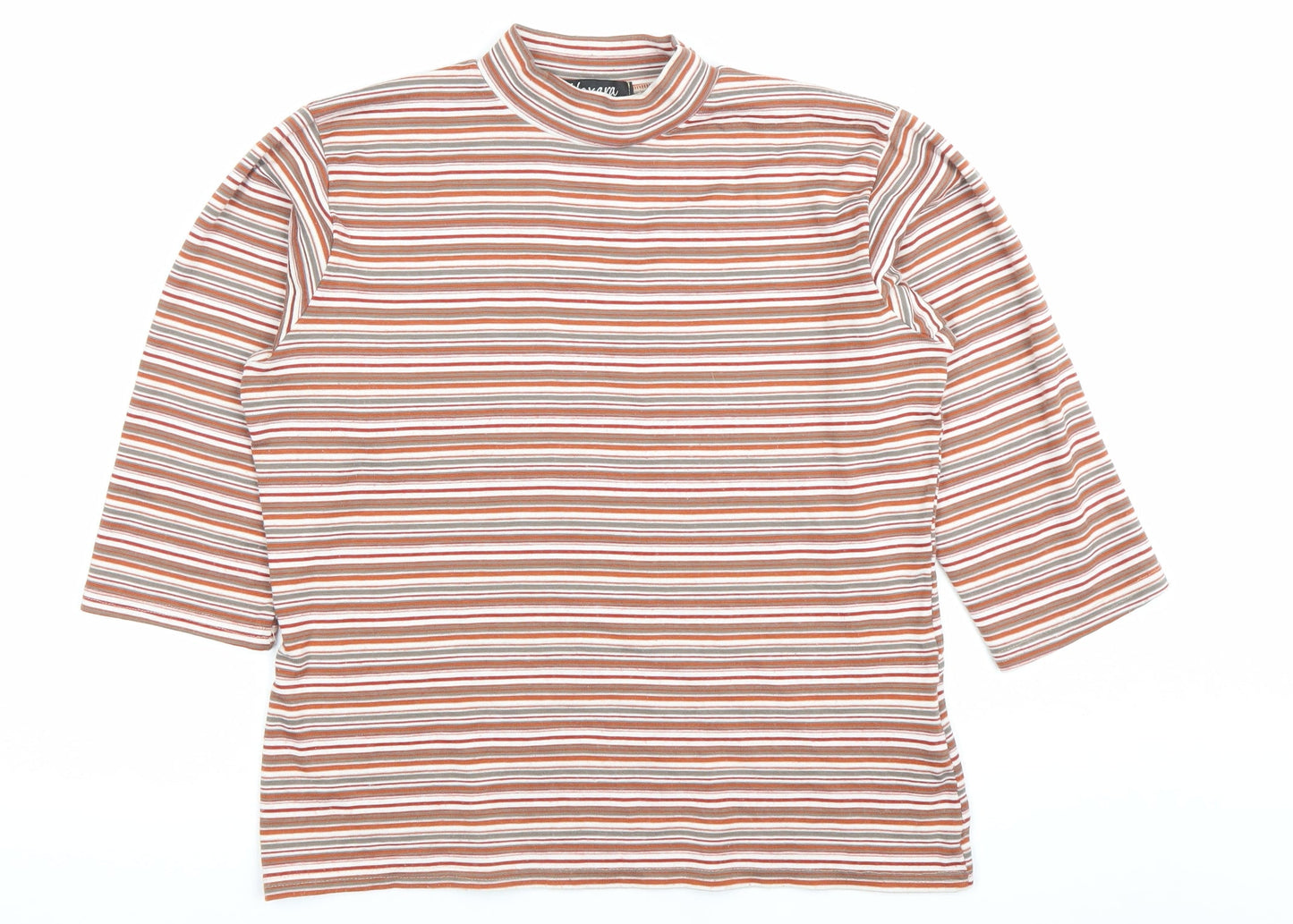 Alexon Womens Multicoloured Striped Mock Neck 3/4 Sleeve Top M